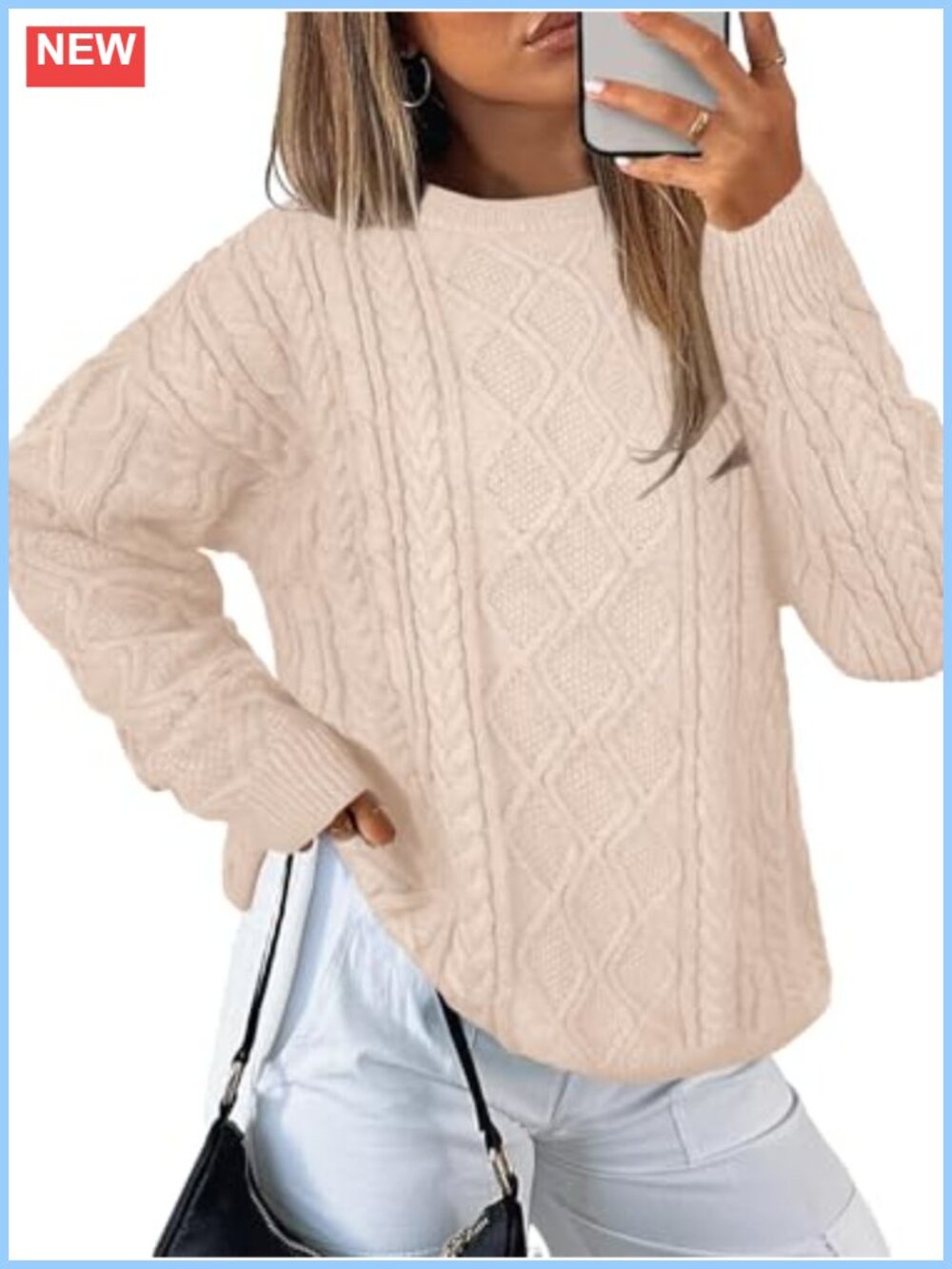 Womens Chunky Knit Sweater Crew Neck Long Sleeve Pullover Warm Fall Winter